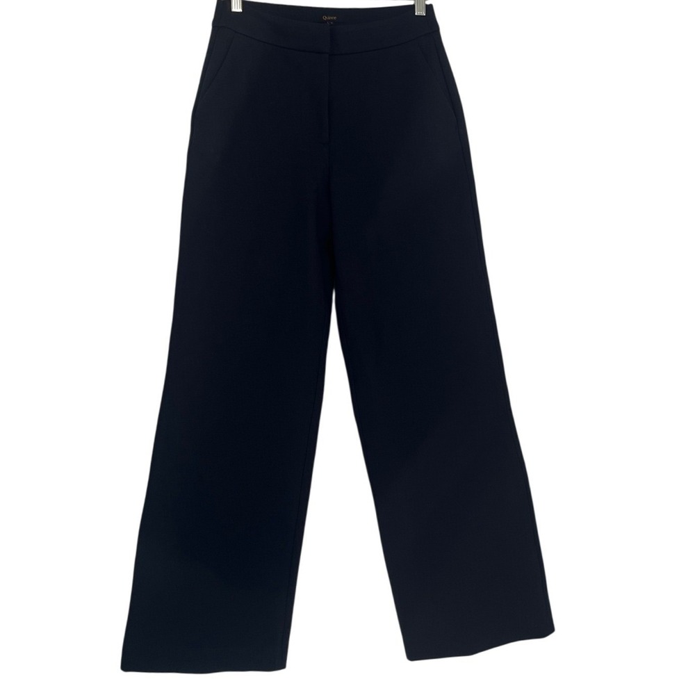 Quince Navy Blue Ultra Stretch Ponte Trouser Wide Leg Pants S W27 High Waisted - Picture 3 of 16